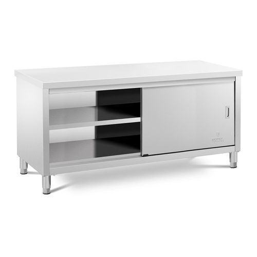 Meuble Bas En Acier Inoxydable Plan De Travail Cuisine Armoire Avec Portes Coulissantes (Capacité De 600 Kg, Acier Inoxydable, 1 Tablette) Helloshop26 14_0005094