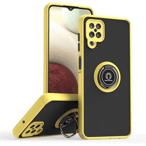 Coque Pour Samsung Galaxy A12 | M12, Ultra Mince Hard Pc Phone Etui, Tpu Bordure En Antidérapant Anti-Empreintes Digitales Avec Support De Bague. Jaune