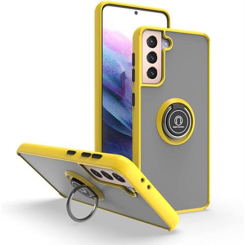 Coque Pour Samsung Galaxy S21, Ultra Mince Hard Pc Phone Etui, Tpu Bordure En Antidérapant Anti-Empreintes Digitales Avec Support De Bague. Jaune