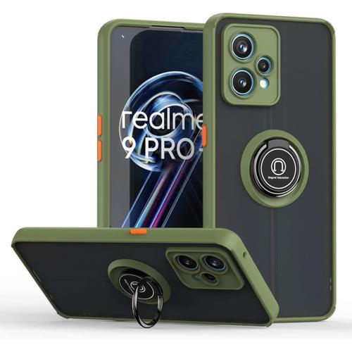 Coque Pour Oppo Realme 8i, Ultra Mince Hard Pc Phone Etui, Tpu Bordure En Antidérapant Anti-Empreintes Digitales Avec Support De Bague. Armée Verte