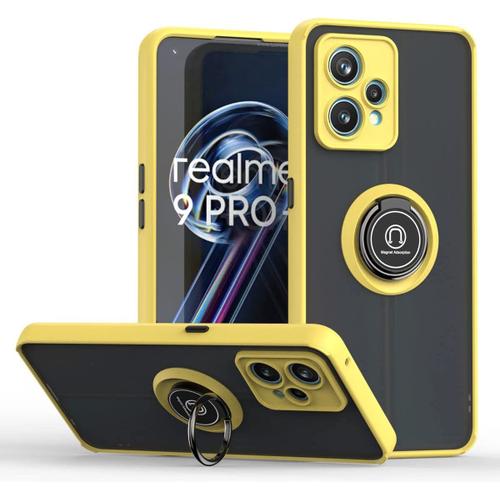 Coque Pour Oppo Realme 8i, Ultra Mince Hard Pc Phone Etui, Tpu Bordure En Antidérapant Anti-Empreintes Digitales Avec Support De Bague. Jaune