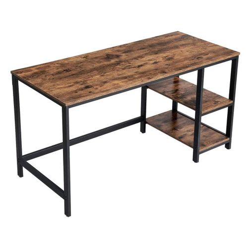 Bureau Avec Rangement Table D Ordinateur Avec 2 Étagères Réversibles Poste De Travail Pour Télétravail Salon Cadre En Acier Style Industriel 140 Cm Marron Rustique Et Noir 12 0001282helloshop26 12_00