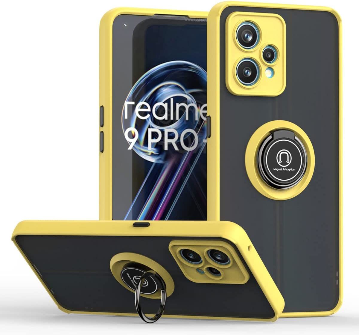 Coque Pour Oppo Realme 9 Pro, Ultra Mince Hard Pc Phone Etui, Tpu Bordure En Antidérapant Anti-Empreintes Digitales Avec Support De Bague. Jaune