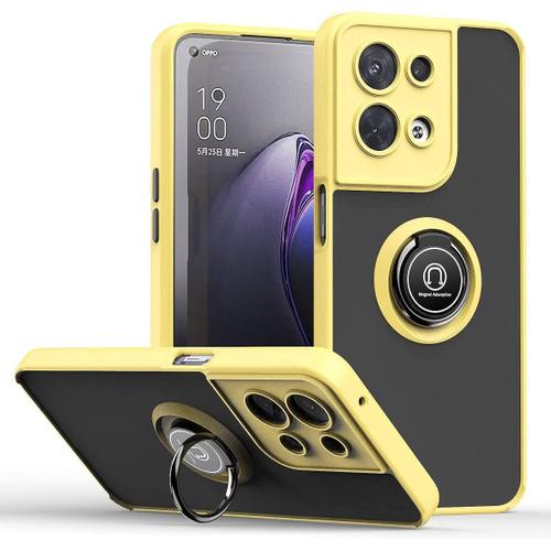 Coque Pour Oppo Reno 6 5g (Reno6 5g), Ultra Mince Hard Pc Phone Etui, Tpu Bordure En Antidérapant Anti-Empreintes Digitales Avec Support De Bague. Jaune