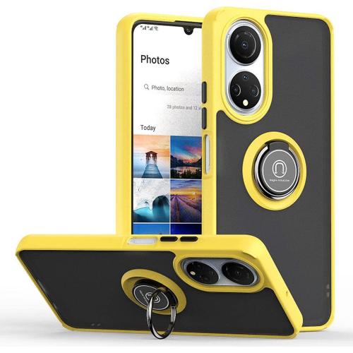 Coque Pour Huawei Nova 10, Ultra Mince Hard Pc Phone Etui, Tpu Bordure En Antidérapant Anti-Empreintes Digitales Avec Support De Bague. Jaune