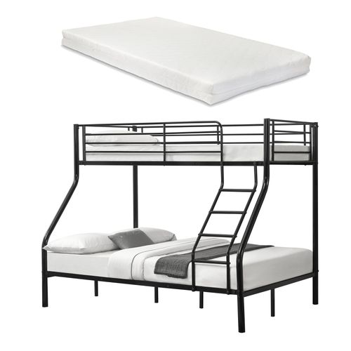 Lit Superposé En Métal Avec 2 Matelas Armature Massive Pour 3 Personnes 140 X 200 Cm 90 X 200 Cm Noir 03_0002730