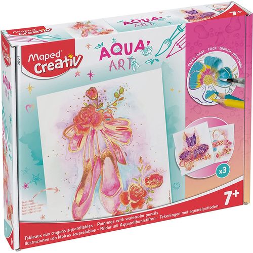 Maped Aqua'art Danse - Activité Aquarelle Pour Enfants - Coloriage Aux Crayons Aquarellables + Pinceau À Eau Sur Supports Métallisés