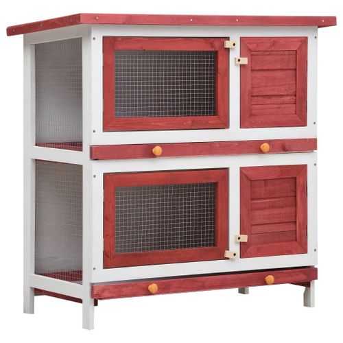 Vidaxl Clapier D'extérieur 4 Portes Rouge Bois