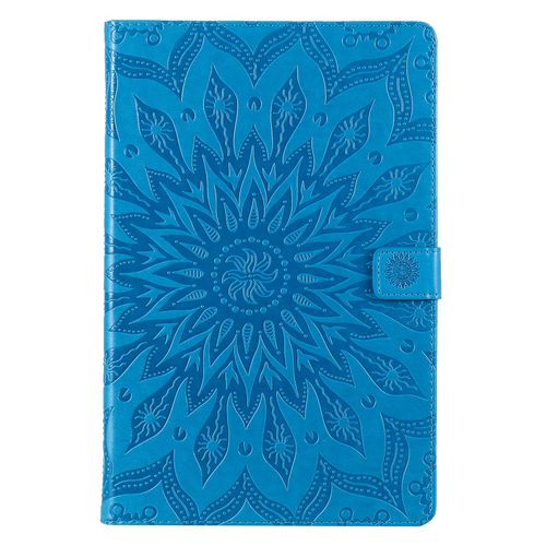 Coque Motif Flowers Relief Motif Pu Cuir Étui À Rabat Pour Samsung Galaxy Tab S6 Lite 10.4 P610 Bleu