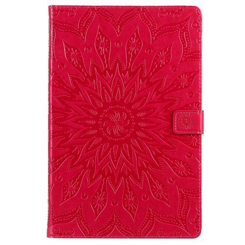 Coque Motif Flowers Relief Motif Pu Cuir Etui À Rabat Pour Samsung Galaxy Tab S6 Lite 10.4 P610 Rouge