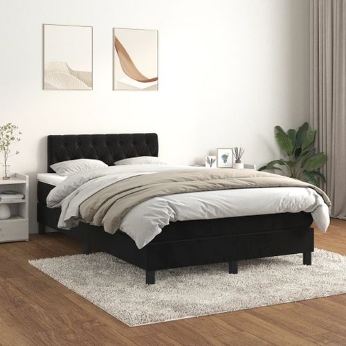 Vidaxl Lit À Sommier Tapissier Avec Matelas Noir 120x200 Cm Velours