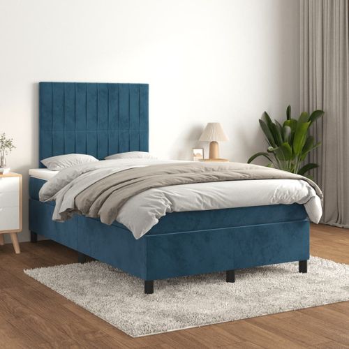 Vidaxl Lit À Sommier Tapissier Et Matelas Bleu Foncé 120x200cm Velours