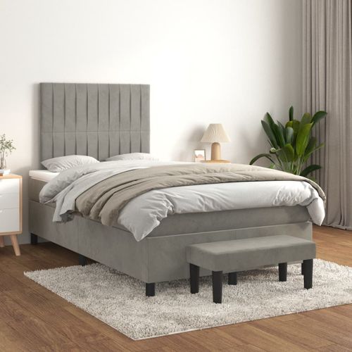 Vidaxl Lit À Sommier Tapissier Et Matelas Gris Clair 120x200cm Velours