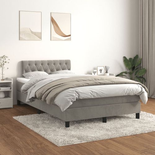 Vidaxl Lit À Sommier Tapissier Et Matelas Gris Clair 120x200cm Velours
