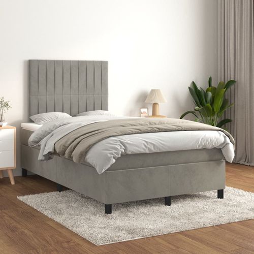 Vidaxl Lit À Sommier Tapissier Et Matelas Gris Clair 120x200cm Velours
