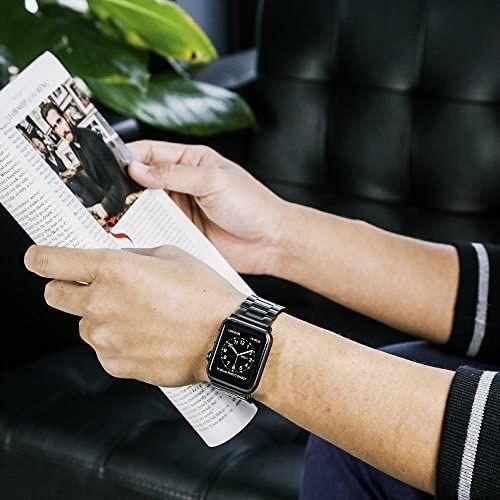 Simpeak Bracelet Compatible Avec Iwatch 6/Se/5/4/3/2/1 Bracelet De Remplacement En Acier Inoxydable 38 Mm Compatible Avec Iwatch Tous Les Modèles 38 Mm, Noir