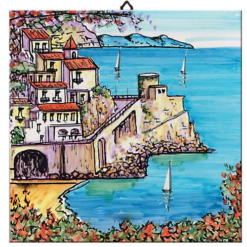 Cadre de carreaux de céramique cm. 15x15, Made in Italy avec impression paysage de la côte amalfitaine. Idéal pour tout environnement.