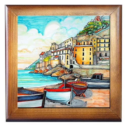 Cadre de carreaux de céramique cm. 10x10 avec cadre, produit Made in Italy avec impression paysage de la côte amalfitaine. Idéal pour tout environnement.