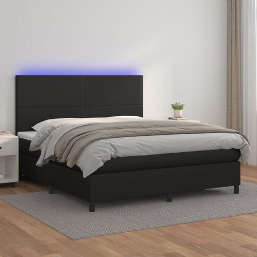 Vidaxl Sommier Tapissier Avec Matelas Et Led Noir 180x200cm Similicuir