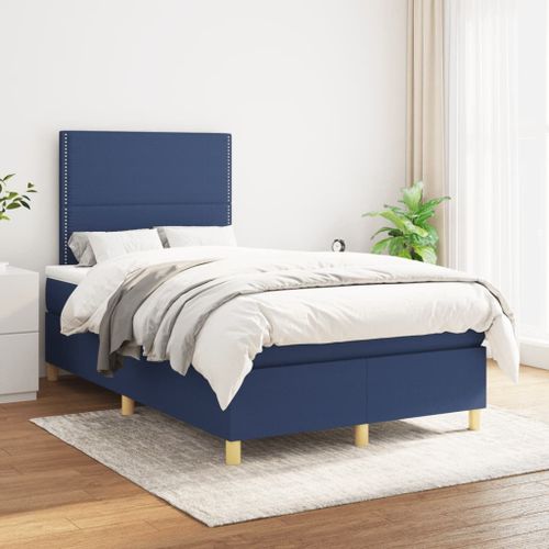 Vidaxl Lit À Sommier Tapissier Avec Matelas Bleu 120x200 Cm Tissu