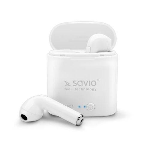 Savio tws-01 écouteurs bluetooth sans fil, blanc