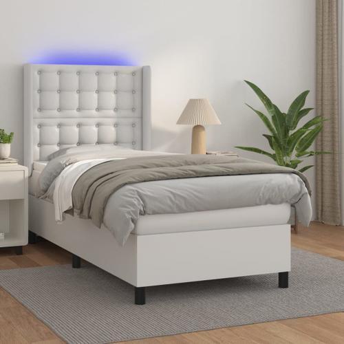 Vidaxl Sommier Tapissier Avec Matelas Et Led Blanc 90x190cm Similicuir