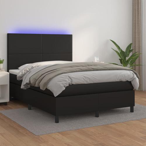 Vidaxl Sommier Tapissier Avec Matelas Et Led Noir 140x200cm Similicuir