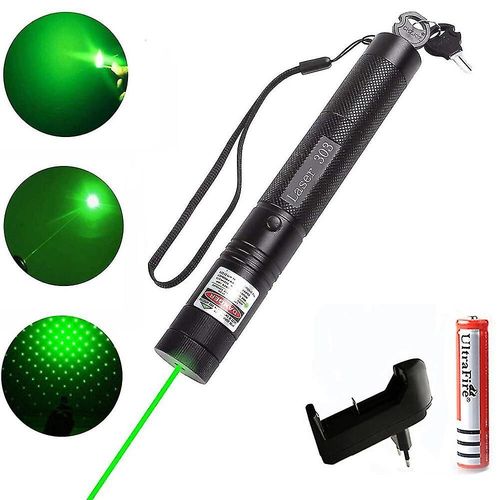 Pointeurs Laser 10000m 532nm Vert Laser Sight Pointeur Laser Haute Puissant Mise Au Point Réglable Laser 303 + Chargeur + 18650 Batterie