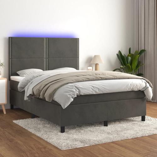 Vidaxl Sommier Tapissier Matelas Et Led Gris Foncé 140x200 Cm Velours