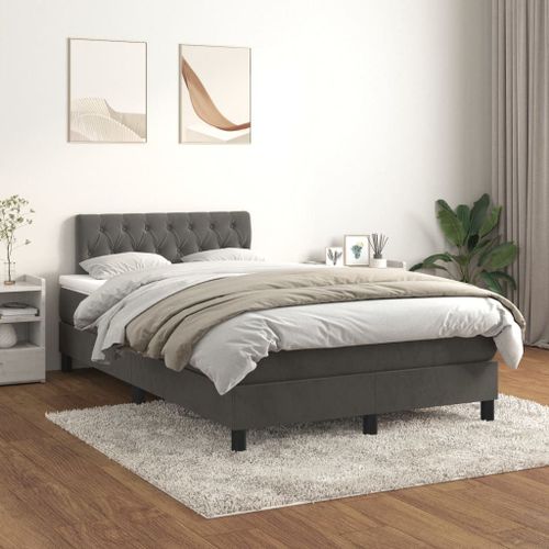 Vidaxl Lit À Sommier Tapissier Et Matelas Gris Foncé 120x200cm Velours