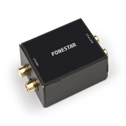 Filtre de bruit Fonestar Isolateur de masse pour ligne stéréo, suppression du bruit et du buzzer, 2 x entrée RCA, 2 x sortie RCA, 2 x sortie RCA.