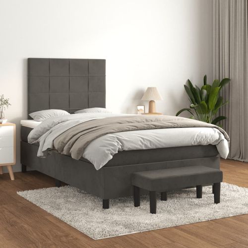 Vidaxl Lit À Sommier Tapissier Et Matelas Gris Foncé 120x200cm Velours