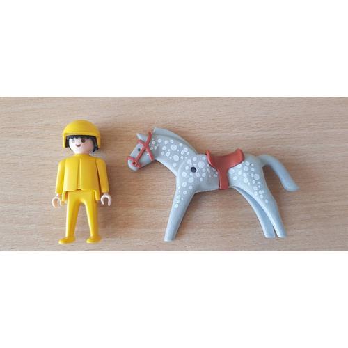 Playmobil Cheval Gris Tâches Blanches + Cavalier Jaune Selle Harnais Grey - Horse White Stains + Yellow Rider Horse Saddle Harness Geobra Copyright 1974