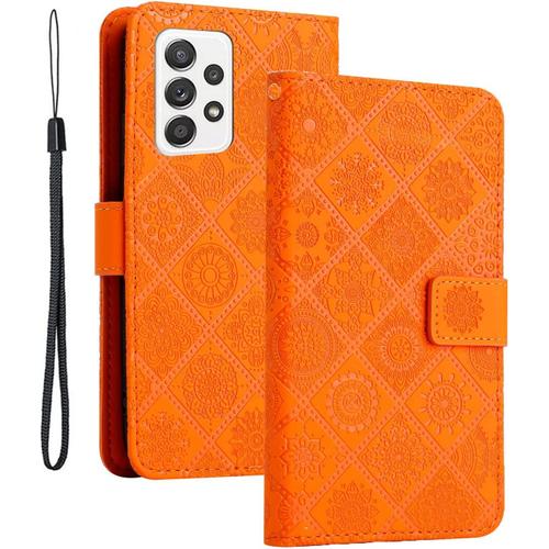 Coque Pour Samsung Galaxy A23 5g/A23 4g/F23 5g/M23 5g/M13 4g (6.6") Premium Pu Cuir Housse De Fermeture Magnétique Flip Portefeuille Etui Avec Fente Pour Carte Et Fonction Support - Orange