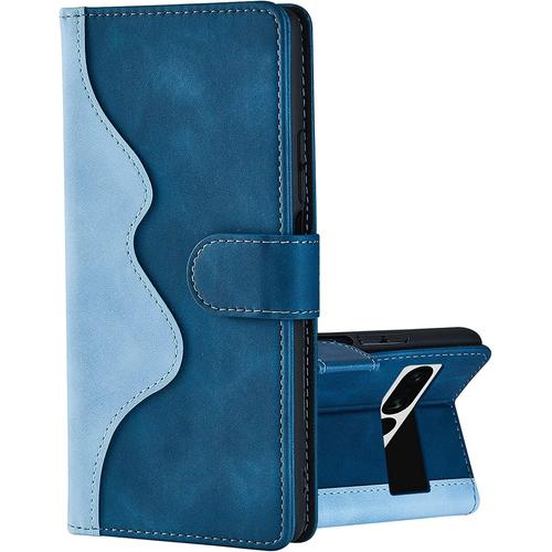 Coque Pixel 7 Pro, Etui Google Pixel 7 Pro Coque (6.7"") Premium Pu Cuir Housse De Fermeture Magnétique Flip Portefeuille Etui Avec [Fente Pour Carte] [Fonction Support] Pochette Housse - Bleu