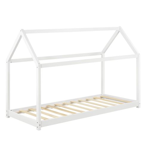 Lit Pour Enfant En Forme De Maison En Bois De Pin Avec Sommier À Lattes 70x140 Cm Blanc 03_0005540