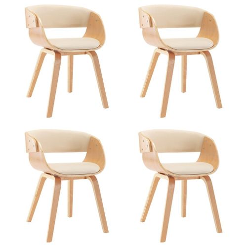 Lot De 4 Chaises De Salle À Manger Cuisine Design Intemporel Bois Courbé Et Similicuir Crème Cds021454