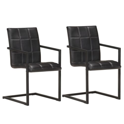 Lot De 2 Chaises De Salle À Manger Cuisine Cantilever Design Rétro Cuir Noir Véritable Cds020371
