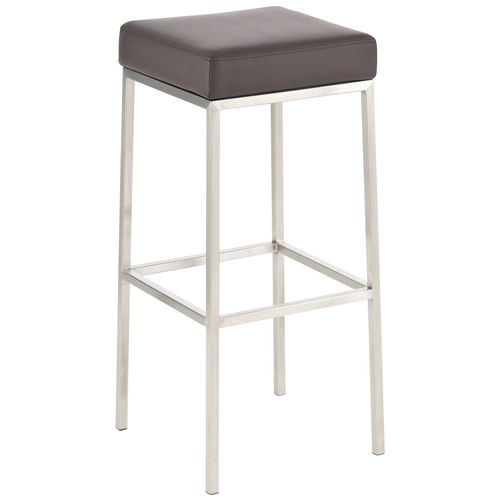 Tabouret De Bar Rembourré Revêtement Synthétique Marron Avec Repose-Pieds Acier Inoxydable Hauteur De L'assise 85 Cm 10_0000428