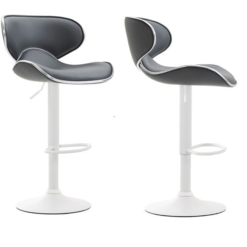 Lot De 2 Tabourets De Bar Design Contemporain Pieds En Métal Blanc Mat Assise En Synthétique Gris 10_0000350
