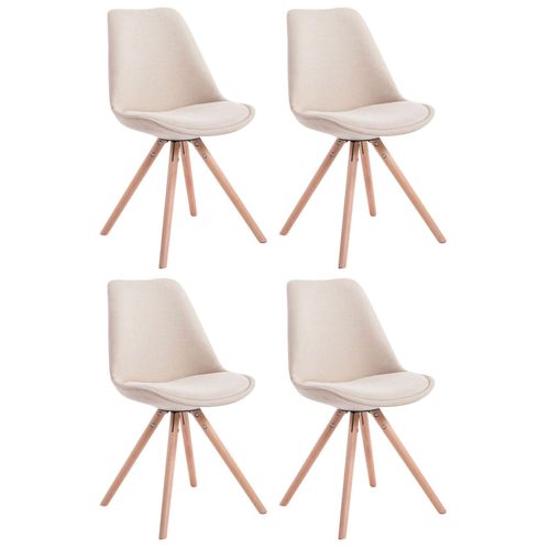 4 Chaises De Salle À Manger Style Scandinave En Tissu Crème Pieds Rond En Bois Clair Cds10347