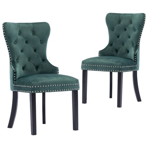 Lot De 2 Chaises De Salle À Manger Cuisine Design Classique Velours Vert Foncé Cds021085