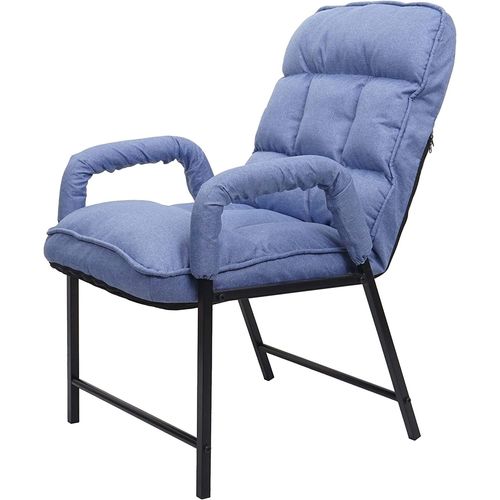 Chaise Fauteuil Lounge Rembourrée Dossier Inclinable 160 Kg Métal Réglable En Tissu/Textile Bleu Fal04045