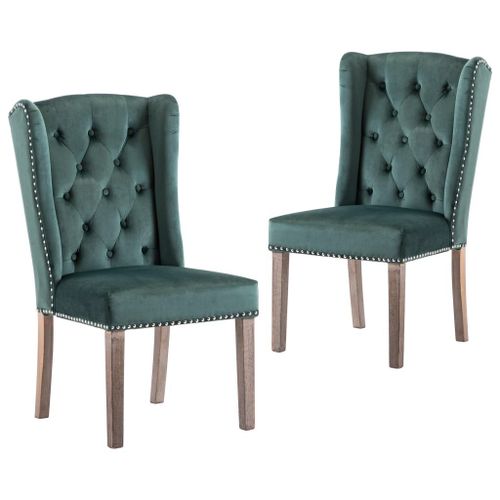 Lot De 2 Chaises De Salle À Manger Cuisine Design Classique Velours Vert Foncé Cds021087