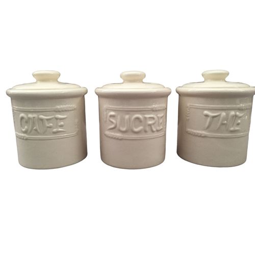 LOT DE 3 POTS BOCAUX DÉCORATIFS CÉRAMIQUE FAÏENCE RÉCIPIENTS CUISINE THÉ CAFÉ