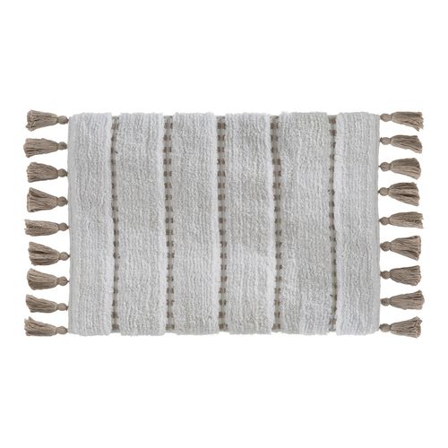 Tapis À Pompons Pour Salle De Bain - 50 X 75 Cm - Taupe Et Crème