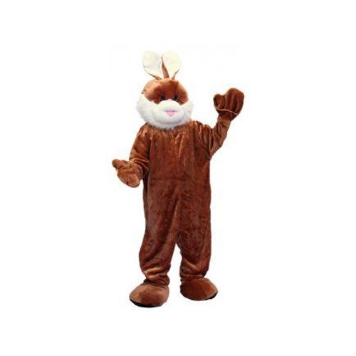 Deguisement Mascotte Lapin Brun Adulte Taille Unique, Luxe - Big Tete Animal - Paques, Fete - Set Costume Geant Et Carte