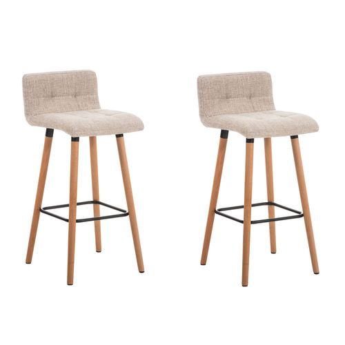 Lot De 2 Tabourets De Bar En Tissu Crème Coutures Décoratives Pieds En Bois Avec Repose-Pieds 10_0000541