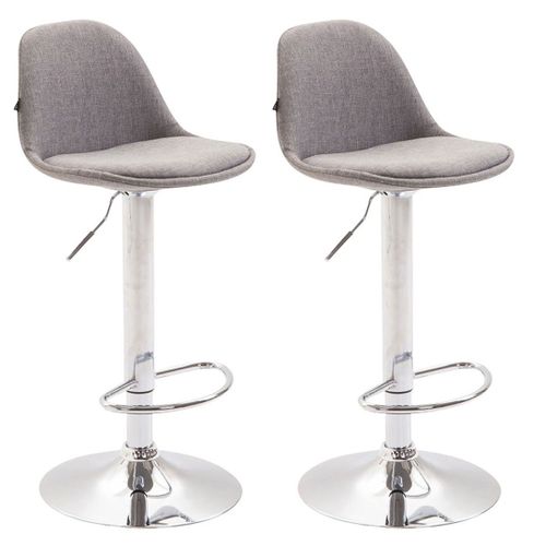 Lot De 2 Tabourets De Bar En Tissu Gris Et Cadre En Métal Hauteur Réglable Pieds Trompette 10_0000581
