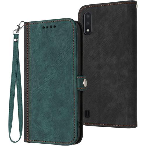 Coque Pour Samsung Galaxy A10 / M10, Etui En Cuir Pu Premium Housse De Protection Rabat Portefeuille Avec Rangements De Cartes Et Pochette Fermeture Magnétique Flip Béquille (Vert)